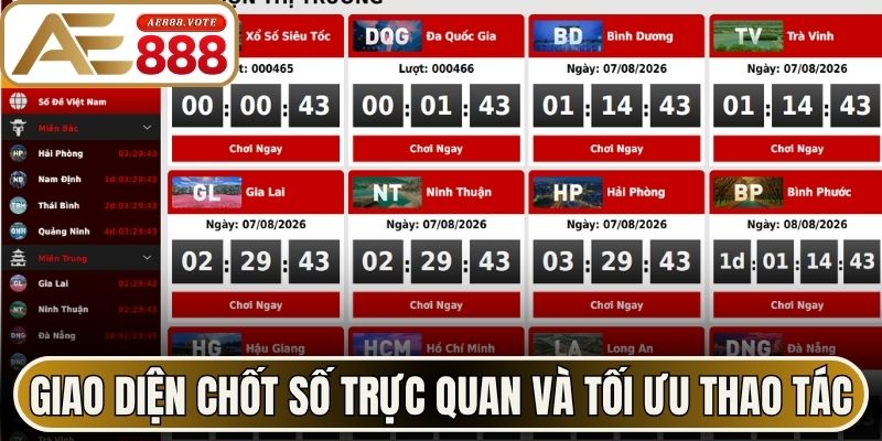 Xổ số AE888 - Sảnh Quay Thưởng Uy Tín Đỉnh Cao 2026 2 Giao diện chốt số trực quan và tối ưu mọi thao tác